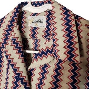 Vintage Hamilton 8 Zigzag Red Blue collard button Up 70s